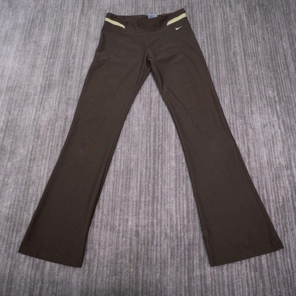 Nike Flare Yoga Pants Womens M Brown Spandex Fit Dry Athletic Hemmed 29x31